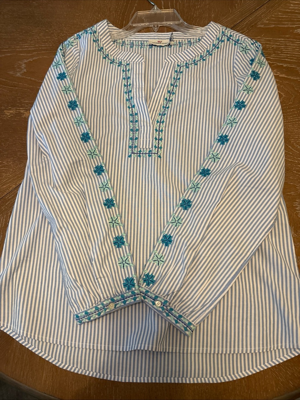 Vineyard Vines Blue Striped Embroidered Tunic Top